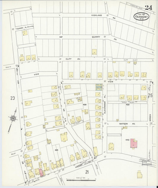Sanborn Fire Insurance Map from Fairmont, Marion County, West Virginia (1912), Sheet #0024 - Historic Sanborn Fire Insurance Map Print, vintage old map wall art, antique decor, genealogy gift, West Virginia West Virginia map