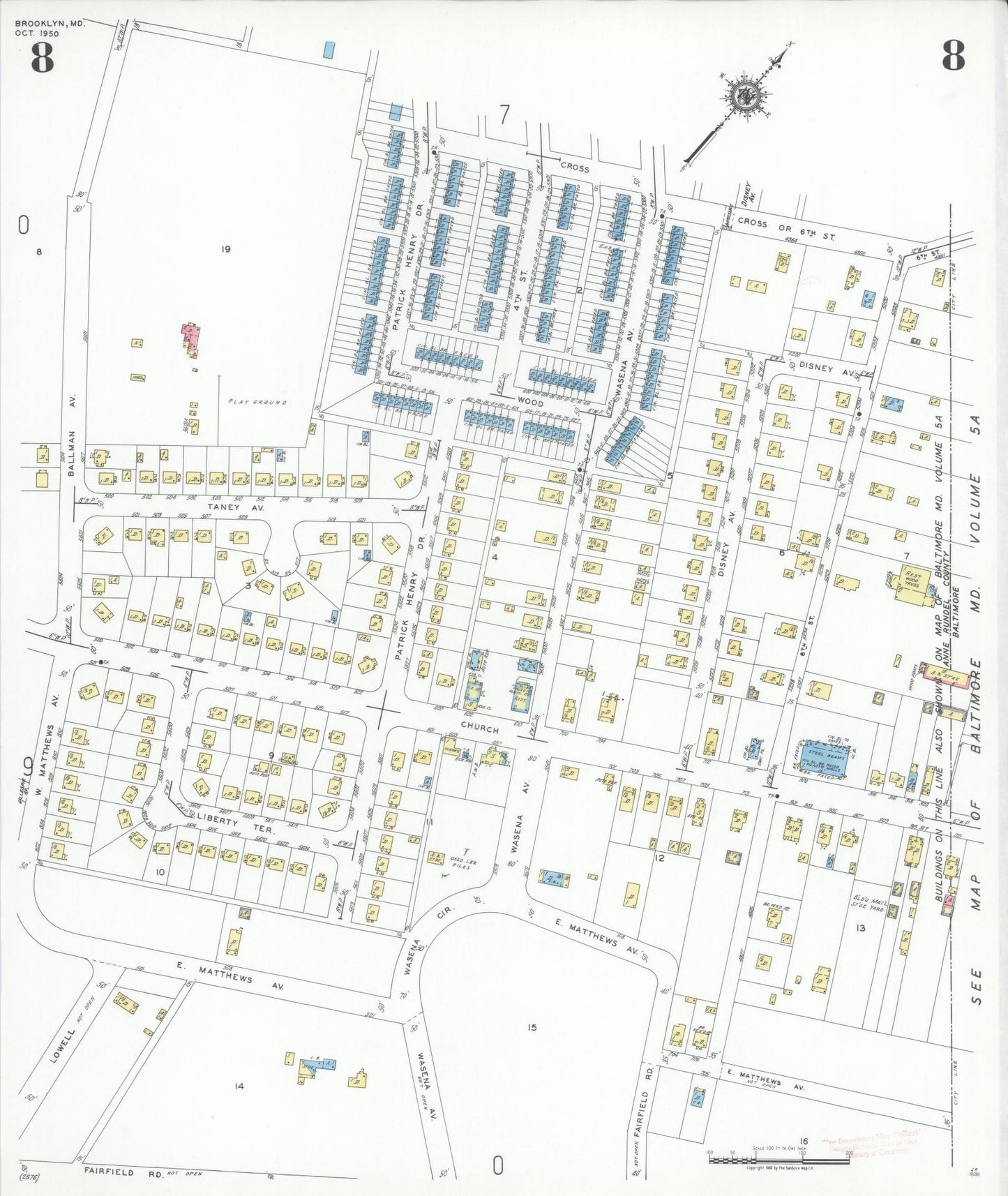 Sanborn Fire Insurance Map from Brooklyn, Anne Arundel County, Maryland (1950), Sheet #0008 - Complete Map Set gallery image, historic Sanborn map, vintage wall art, Maryland Maryland