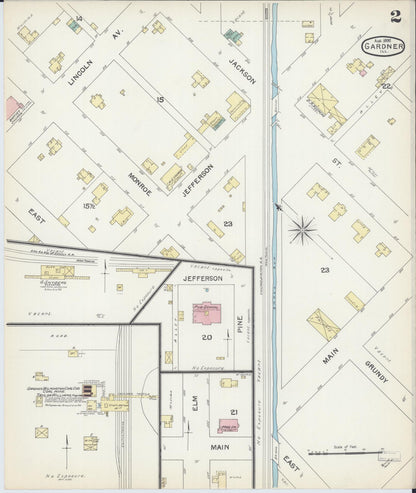 Sanborn Fire Insurance Map from Gardner, Grundy County, Illinois (1892), Sheet #0002 - Historic Sanborn Fire Insurance Map Print, vintage old map wall art, antique decor, genealogy gift, Illinois Illinois map