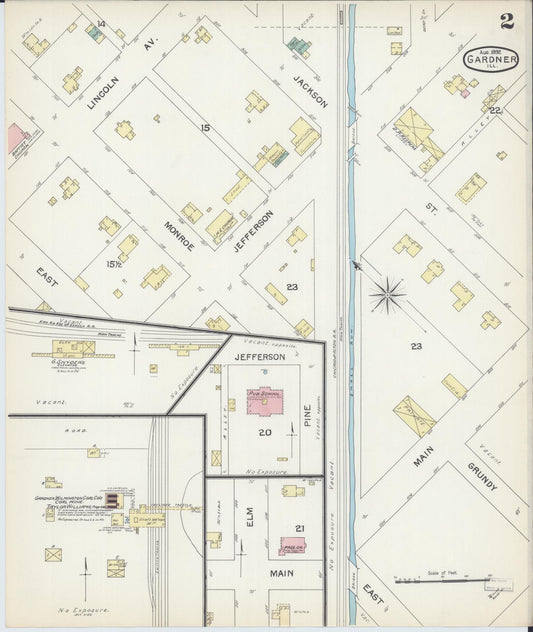 Sanborn Fire Insurance Map from Gardner, Grundy County, Illinois (1892), Sheet #0002 - Historic Sanborn Fire Insurance Map Print, vintage old map wall art, antique decor, genealogy gift, Illinois Illinois map