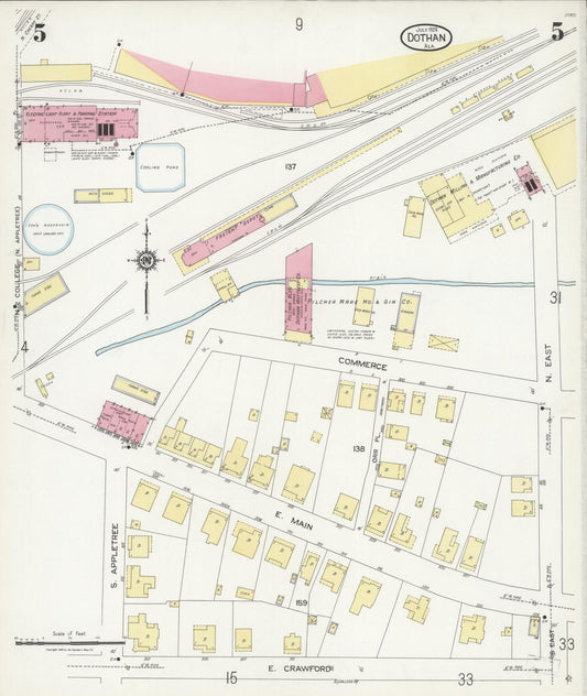 Sanborn Fire Insurance Map from Dothan, Houston County, Alabama (1924), Sheet #0005 - Historic Sanborn Fire Insurance Map Print, vintage old map wall art, antique decor, genealogy gift, Alabama Alabama map