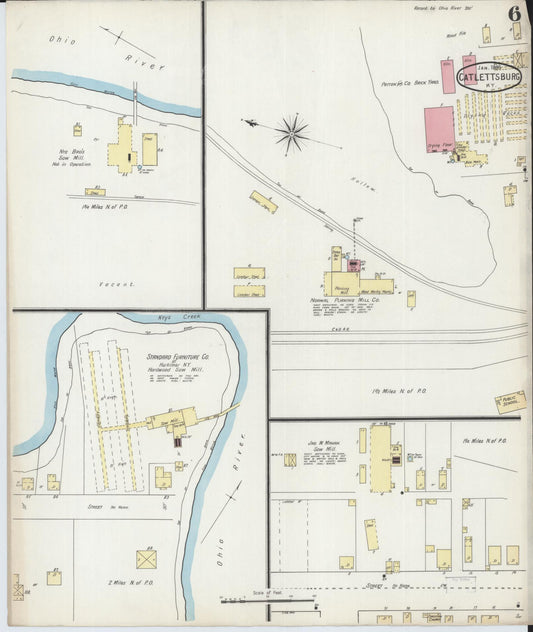 Sanborn Fire Insurance Map from Catlettsburg, Boyd County, Kentucky (1895), Sheet #0006 - Historic Sanborn Fire Insurance Map Print, vintage old map wall art, antique decor, genealogy gift, Kentucky Kentucky map