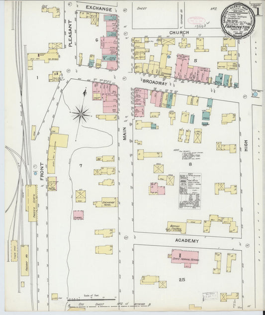 Sanborn Fire Insurance Map from Farmington, Franklin County, Maine (1892), Sheet #0001 - Complete Map Set gallery image, historic Sanborn map, vintage wall art, Maine Maine