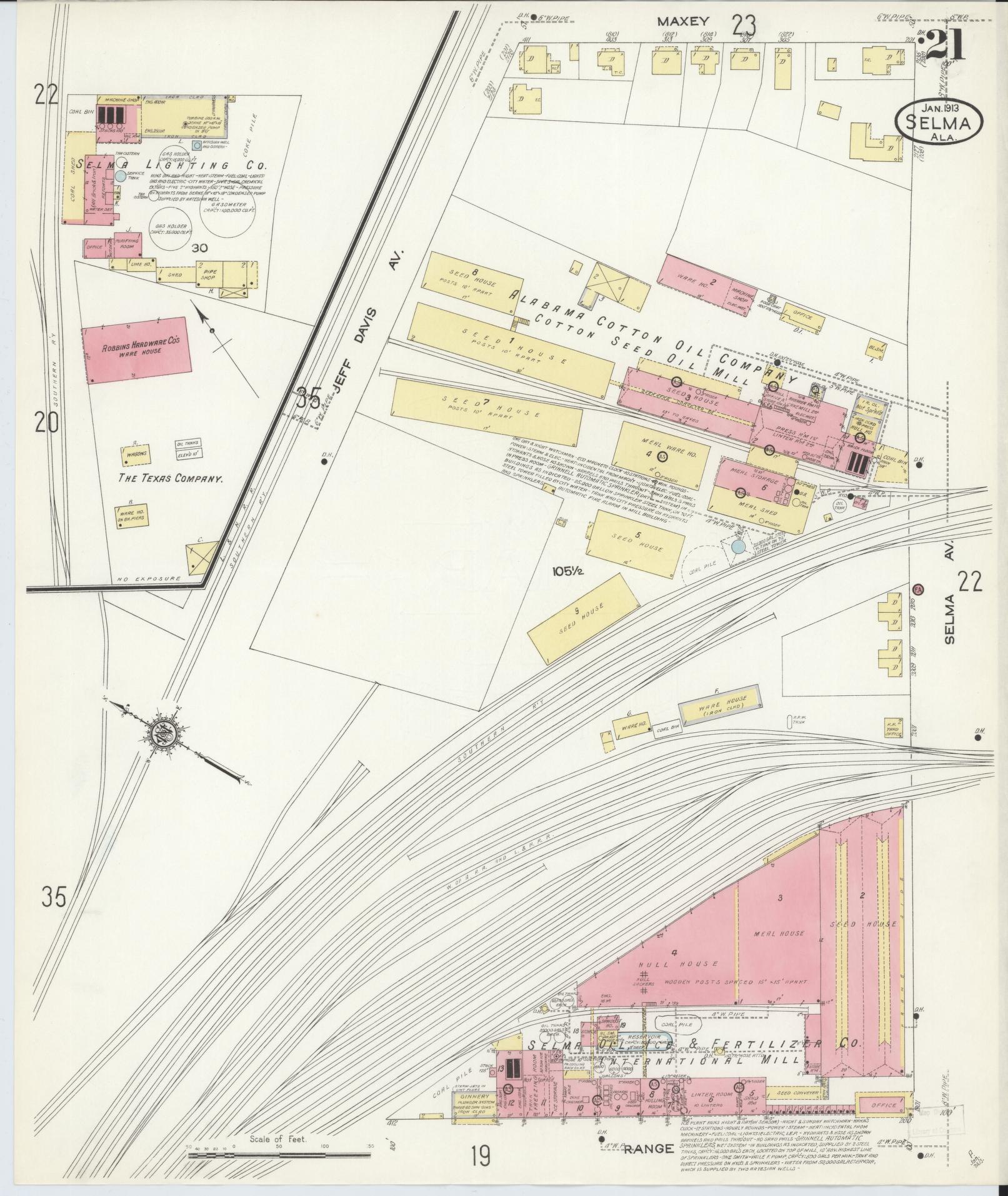 Sanborn Fire Insurance Map from Selma, Dallas County, Alabama (1913), Sheet #0021 - Historic Sanborn Fire Insurance Map Print, vintage old map wall art, antique decor, genealogy gift, Alabama Alabama map