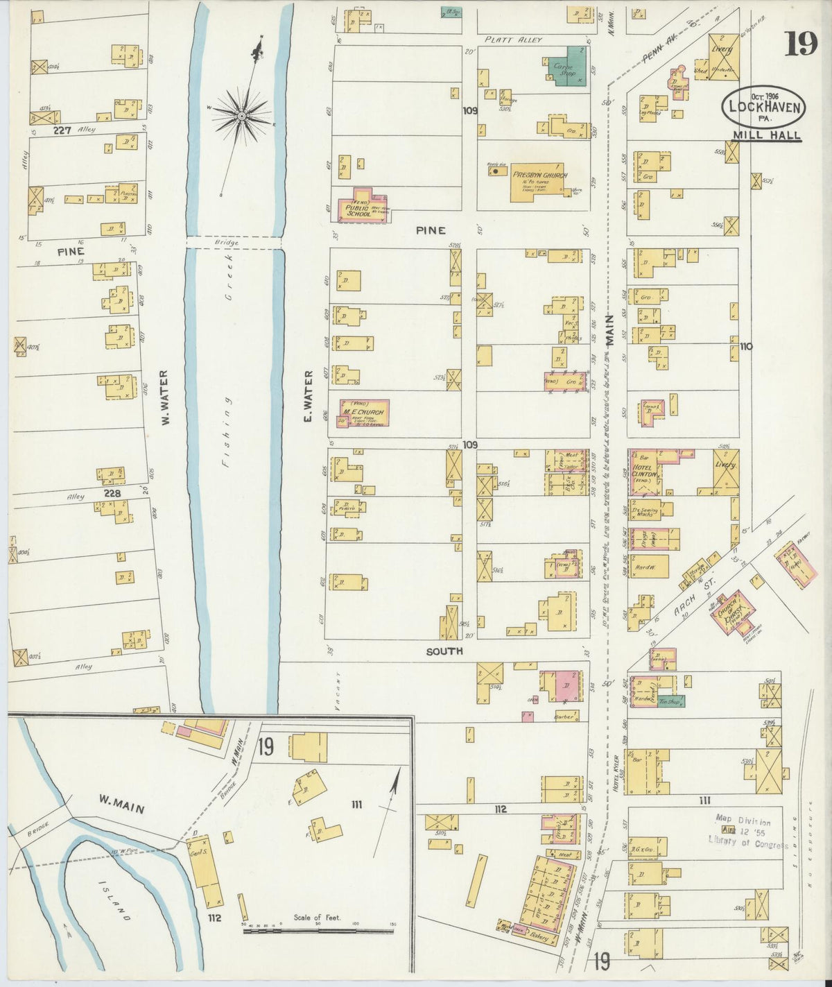 Sanborn Fire Insurance Map from Lock Haven, Clinton County, Pennsylvania (1906), Sheet #0019 - Historic Sanborn Fire Insurance Map Print, vintage old map wall art, antique decor, genealogy gift, Pennsylvania Pennsylvania map