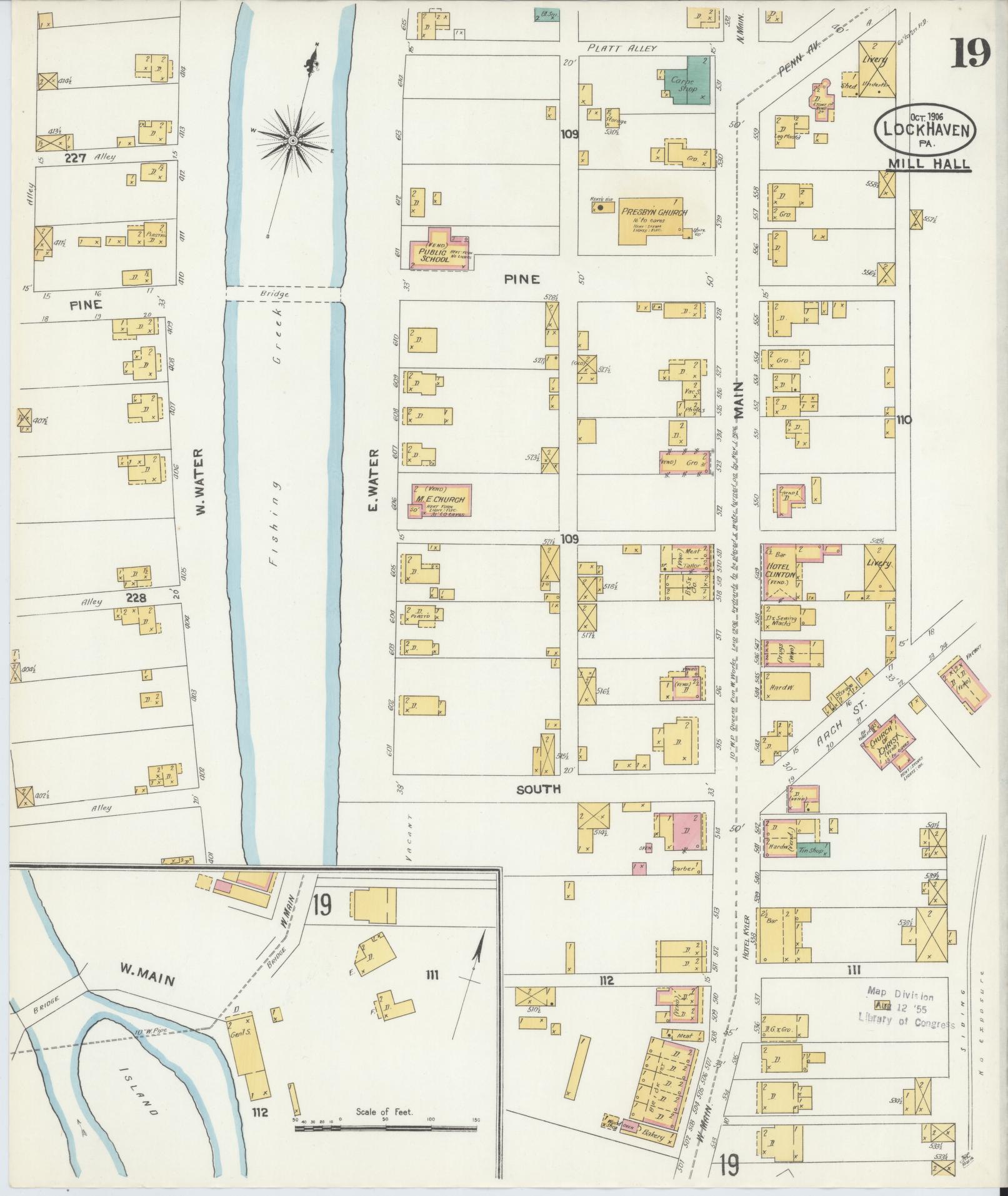 Sanborn Fire Insurance Map from Lock Haven, Clinton County, Pennsylvania (1906), Sheet #0019 - Historic Sanborn Fire Insurance Map Print, vintage old map wall art, antique decor, genealogy gift, Pennsylvania Pennsylvania map