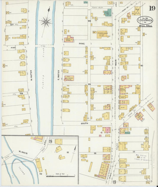 Sanborn Fire Insurance Map from Lock Haven, Clinton County, Pennsylvania (1906), Sheet #0019 - Historic Sanborn Fire Insurance Map Print, vintage old map wall art, antique decor, genealogy gift, Pennsylvania Pennsylvania map
