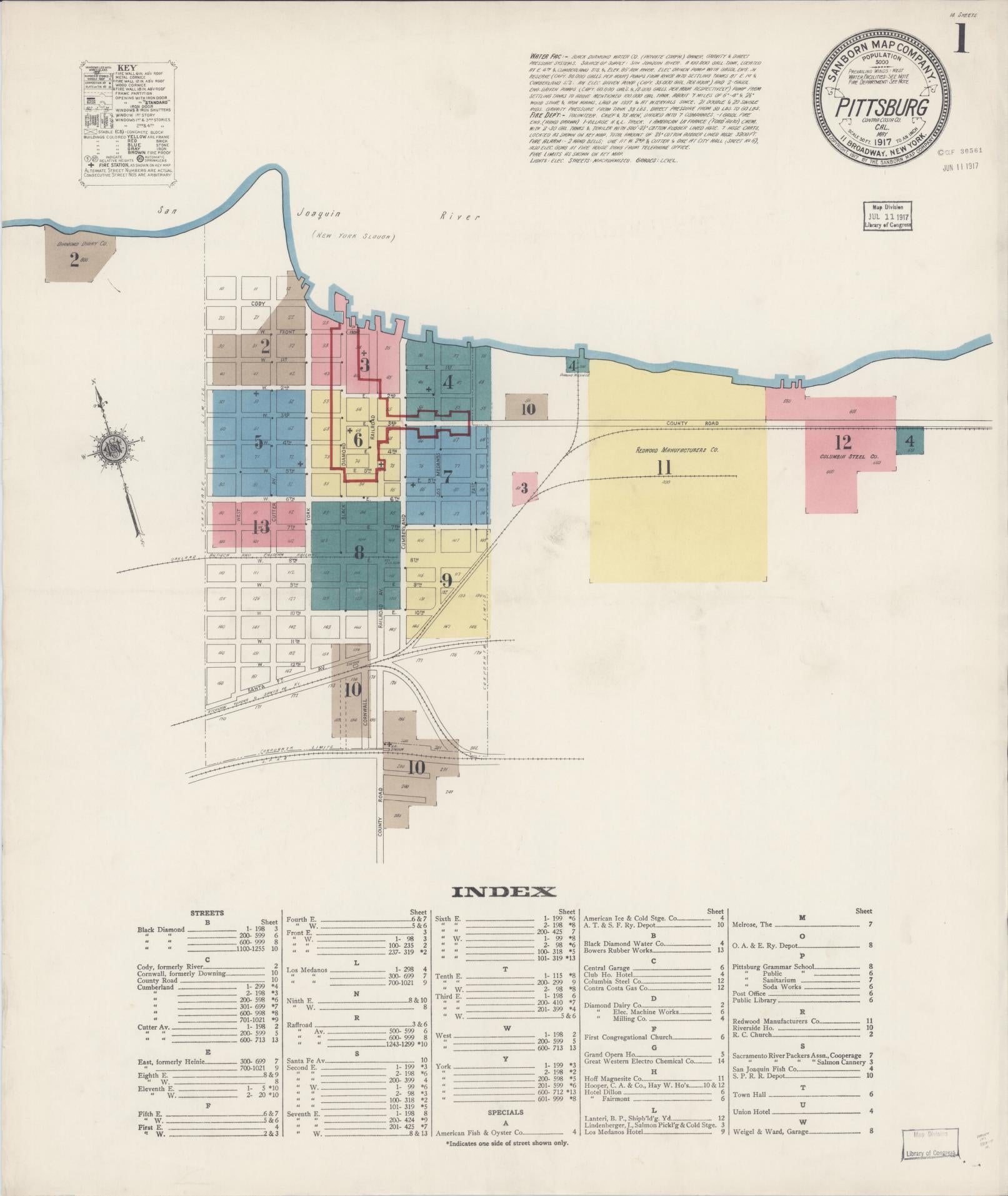 Sanborn Fire Insurance Map from Pittsburg, Contra Costa County, California (1917), Sheet #0001 - Complete Map Set gallery image, historic Sanborn map, vintage wall art, California California