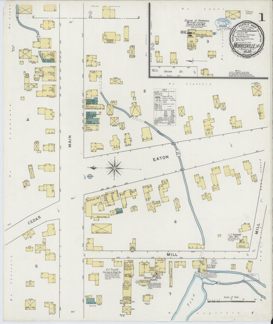 Sanborn Fire Insurance Map from Morrisville, Madison County, New York (1894), Sheet #0001 - Historic Sanborn Fire Insurance Map Print, vintage old map wall art, antique decor, genealogy gift, New York New York map
