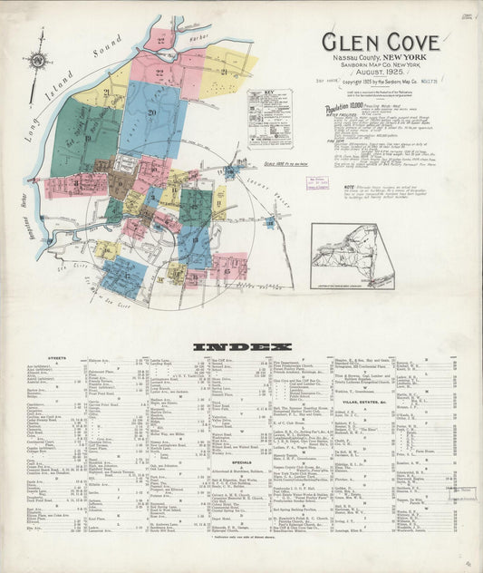 Sanborn Fire Insurance Map from Glen Cove, Nassau County, New York (1925), Sheet #0001 - Historic Sanborn Fire Insurance Map Print, vintage old map wall art, antique decor, genealogy gift, New York New York map