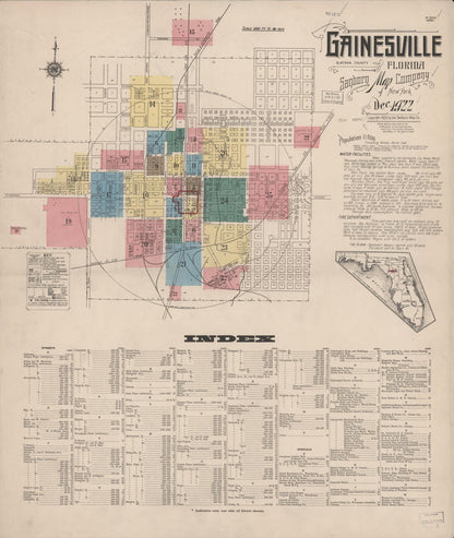 Sanborn Fire Insurance Map from Gainesville, Alachua County, Florida (1922), Sheet #0001 - Historic Sanborn Fire Insurance Map Print, vintage old map wall art, antique decor, genealogy gift, Florida Florida map