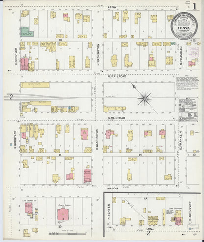 Sanborn Fire Insurance Map from Lena, Stephenson County, Illinois (1904), Sheet #0001 - Complete Map Set gallery image, historic Sanborn map, vintage wall art, Illinois Illinois