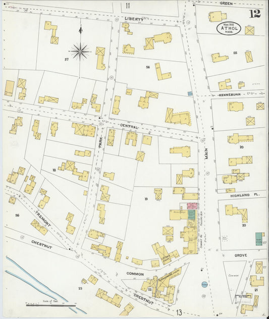 Sanborn Fire Insurance Map from Athol, Worcester County, Massachusetts (1905), Sheet #0012 - Historic Sanborn Fire Insurance Map Print, vintage old map wall art, antique decor, genealogy gift, Massachusetts Massachusetts map