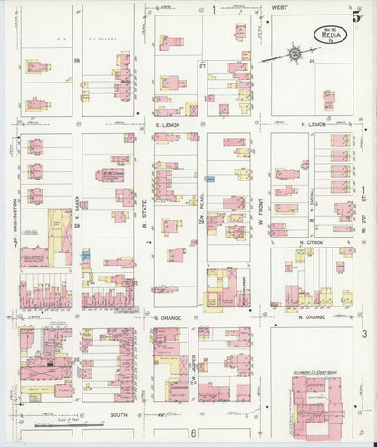Sanborn Fire Insurance Map from Media, Delaware County, Pennsylvania (1912), Sheet #0005 - Historic Sanborn Fire Insurance Map Print, vintage old map wall art, antique decor, genealogy gift, Pennsylvania Pennsylvania map
