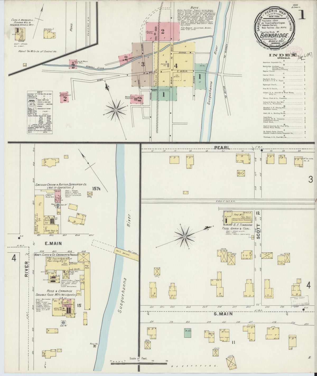 Sanborn Fire Insurance Map from Bainbridge, Chenango County, New York (1897), Sheet #0001 - Complete Map Set gallery image, historic Sanborn map, vintage wall art, New York New York