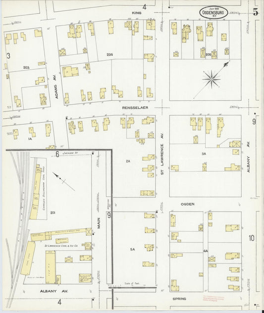 Sanborn Fire Insurance Map from Ogdensburg, St. Lawrence County, New York (1909), Sheet #0005 - Historic Sanborn Fire Insurance Map Print, vintage old map wall art, antique decor, genealogy gift, New York New York map