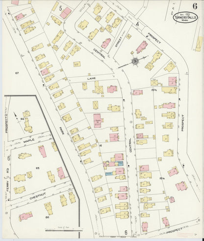 Sanborn Fire Insurance Map from Turners Falls, Franklin County, Massachusetts (1909), Sheet #0006 - Historic Sanborn Fire Insurance Map Print, vintage old map wall art, antique decor, genealogy gift, Massachusetts Massachusetts map