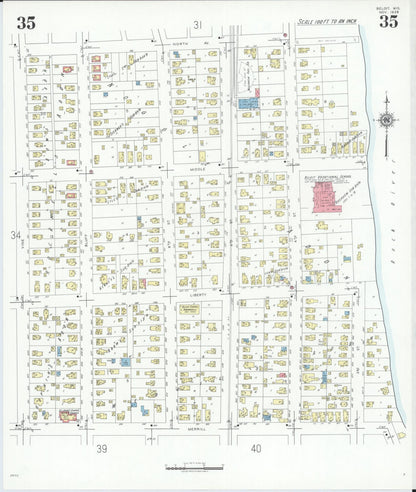 Sanborn Fire Insurance Map from Beloit, Rock County, Wisconsin (1939), Sheet #0035 - Complete Map Set gallery image, historic Sanborn map, vintage wall art, Wisconsin Wisconsin