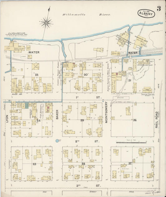 Sanborn Fire Insurance Map from Albany, Linn County, Oregon (1888), Sheet #0003 - Historic Sanborn Fire Insurance Map Print, vintage old map wall art, antique decor, genealogy gift, Oregon Oregon map