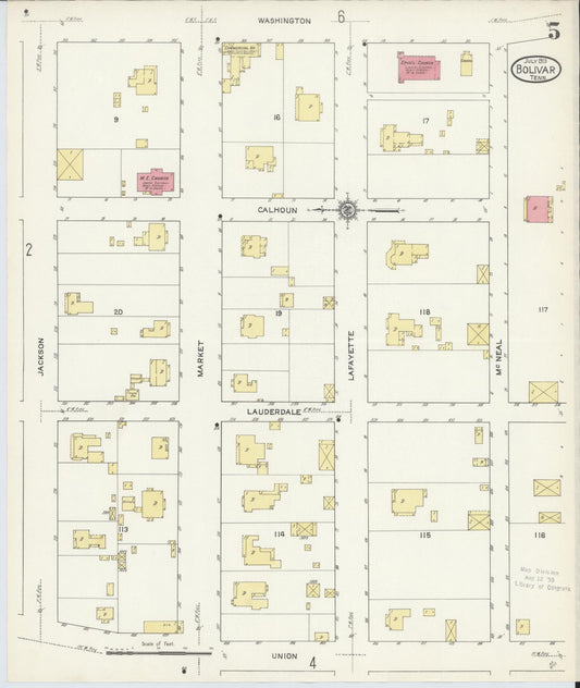 Sanborn Fire Insurance Map from Bolivar, Hardeman County, Tennessee (1913), Sheet #0005 - Historic Sanborn Fire Insurance Map Print, vintage old map wall art, antique decor, genealogy gift, Tennessee Tennessee map