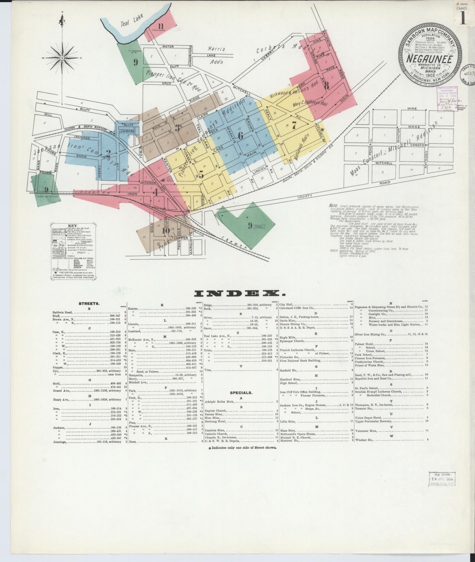 Sanborn Fire Insurance Map from Negaunee, Marquette County, Michigan (1902), Sheet #0001 - Complete Map Set gallery image, historic Sanborn map, vintage wall art, Michigan Michigan