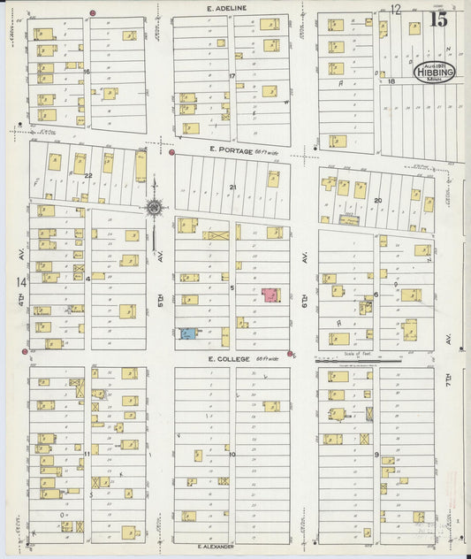 Sanborn Fire Insurance Map from Hibbing, Saint Louis County, Minnesota (1921), Sheet #0015 - Historic Sanborn Fire Insurance Map Print, vintage old map wall art, antique decor, genealogy gift, Minnesota Minnesota map
