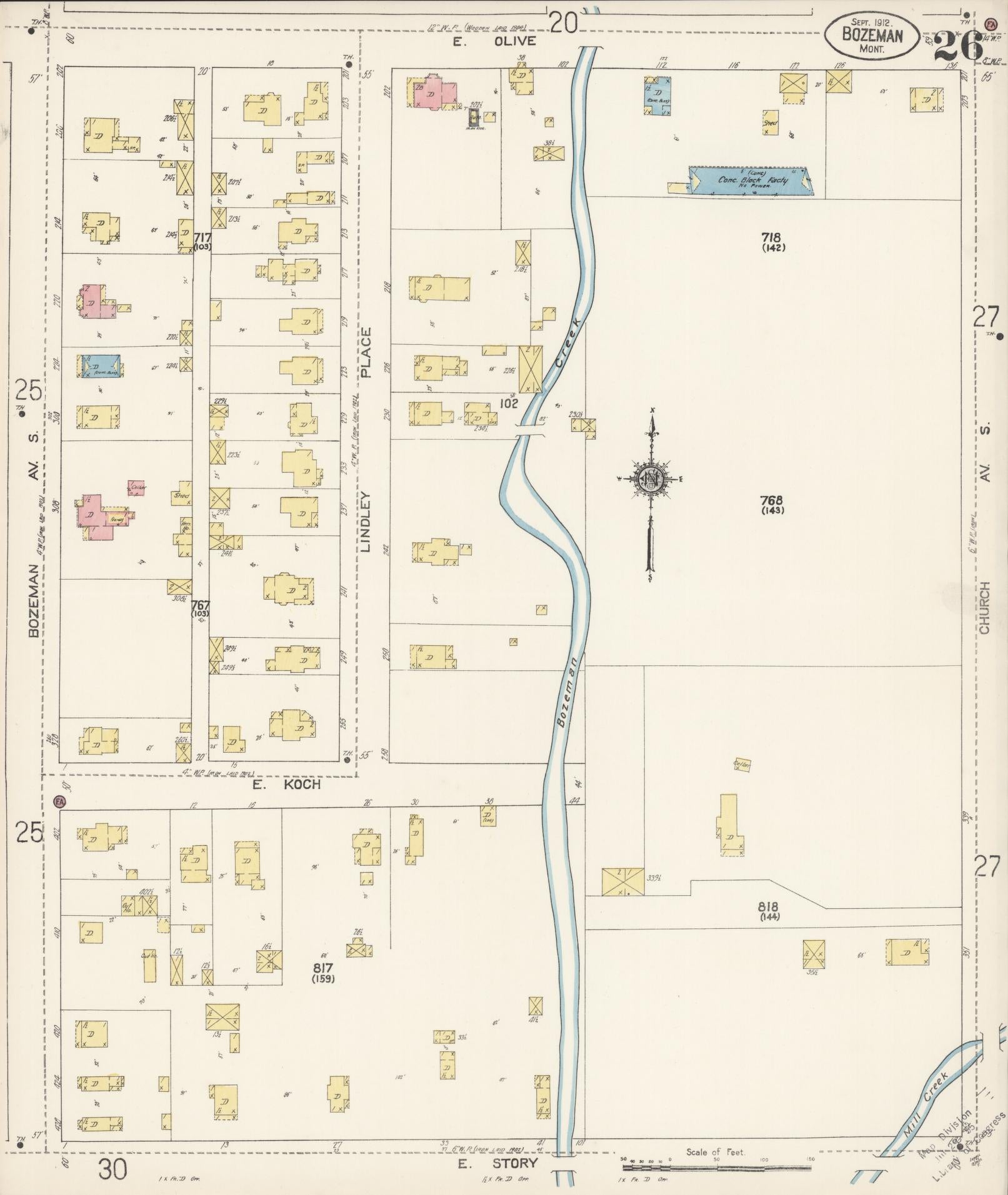 Sanborn Fire Insurance Map from Bozeman, Gallatin County, Montana (1912), Sheet #0026 - Complete Map Set gallery image, historic Sanborn map, vintage wall art, Montana Montana