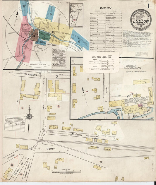 Sanborn Fire Insurance Map from Ludlow, Windsor County, Vermont (1940), Sheet #0001 - Historic Sanborn Fire Insurance Map Print, vintage old map wall art, antique decor, genealogy gift, Vermont Vermont map