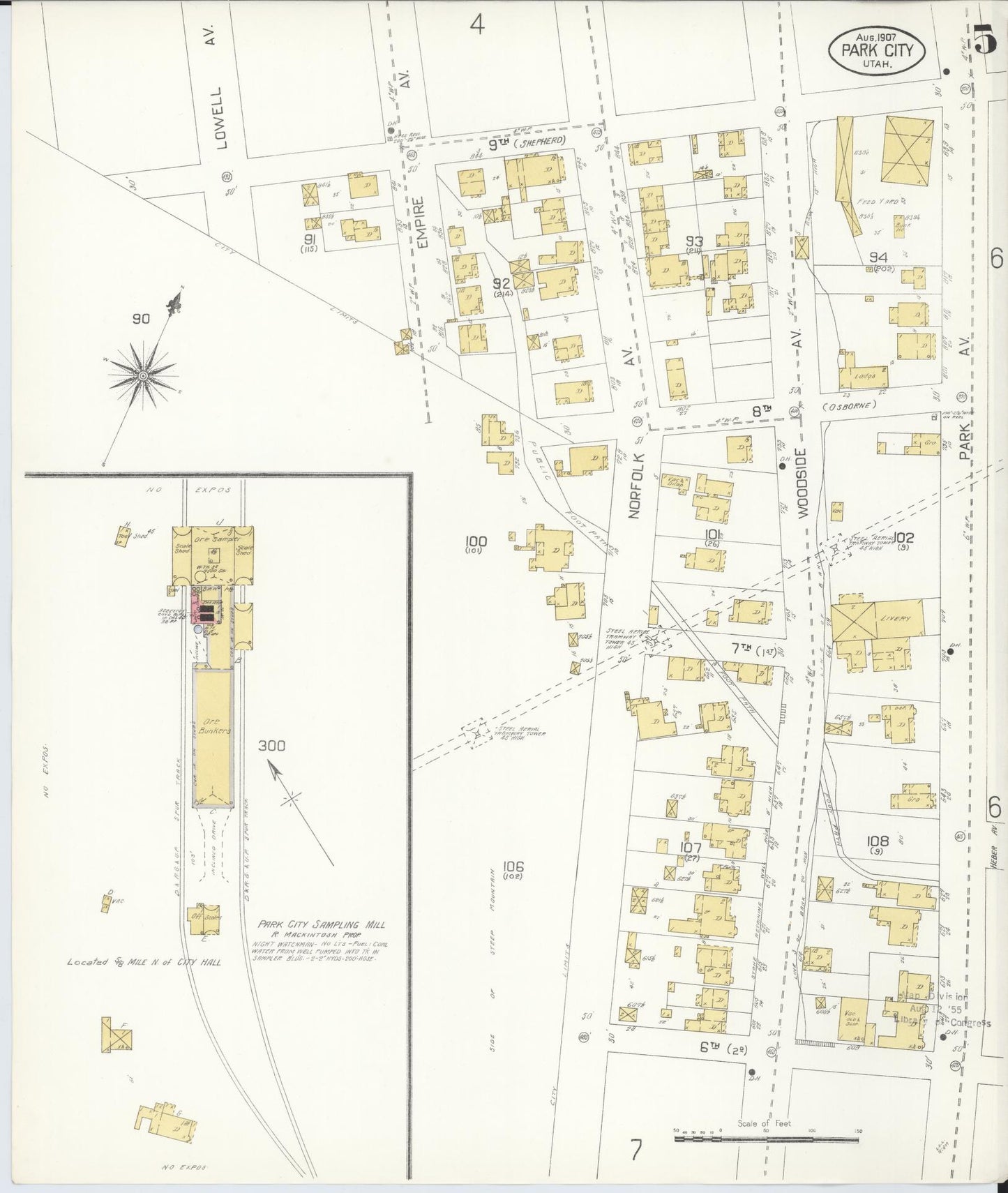 Sanborn Fire Insurance Map from Park City, Summit County, Utah (1907), Sheet #0005 - Complete Map Set gallery image, historic Sanborn map, vintage wall art, Utah Utah