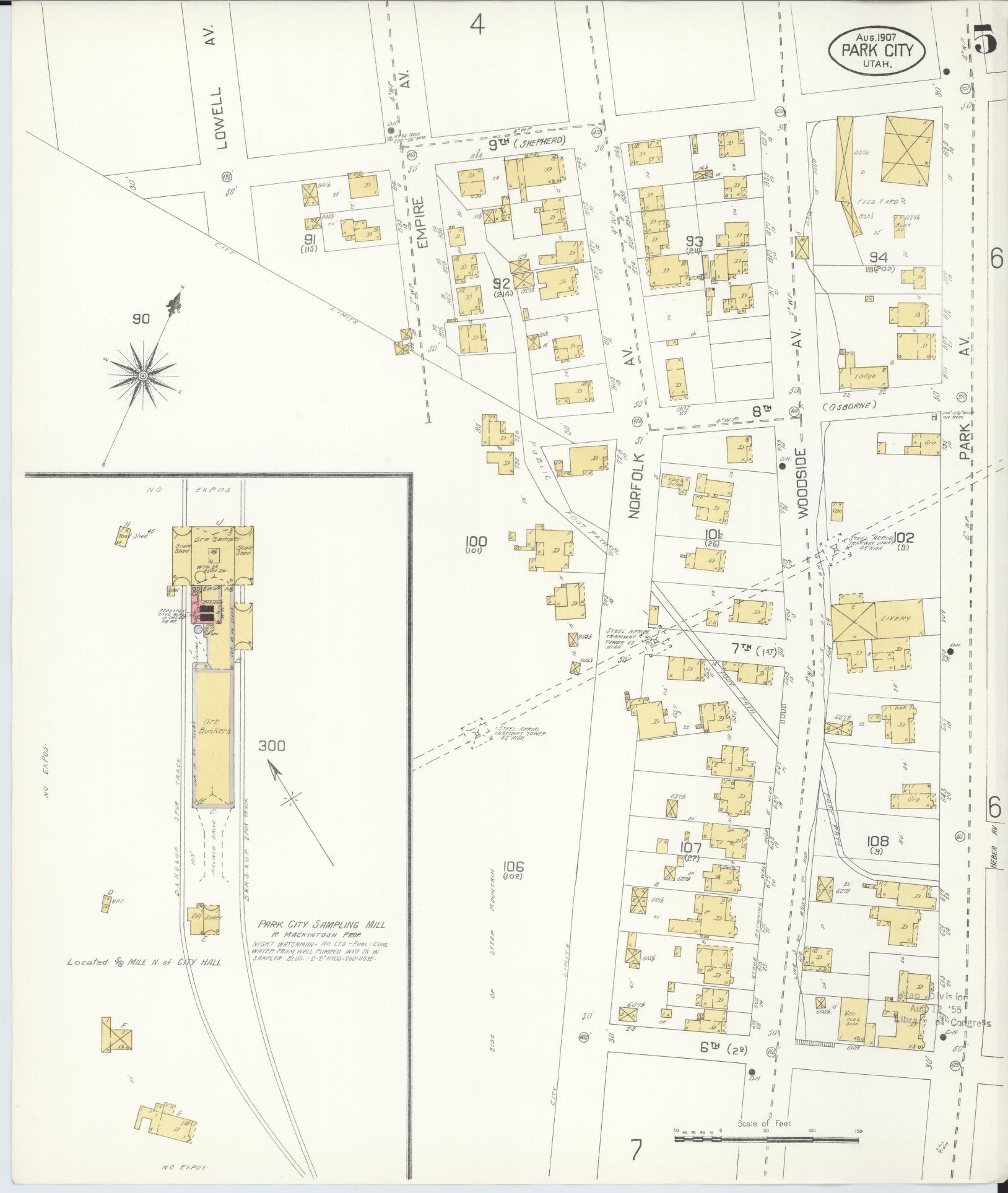 Sanborn Fire Insurance Map from Park City, Summit County, Utah (1907), Sheet #0005 - Complete Map Set gallery image, historic Sanborn map, vintage wall art, Utah Utah