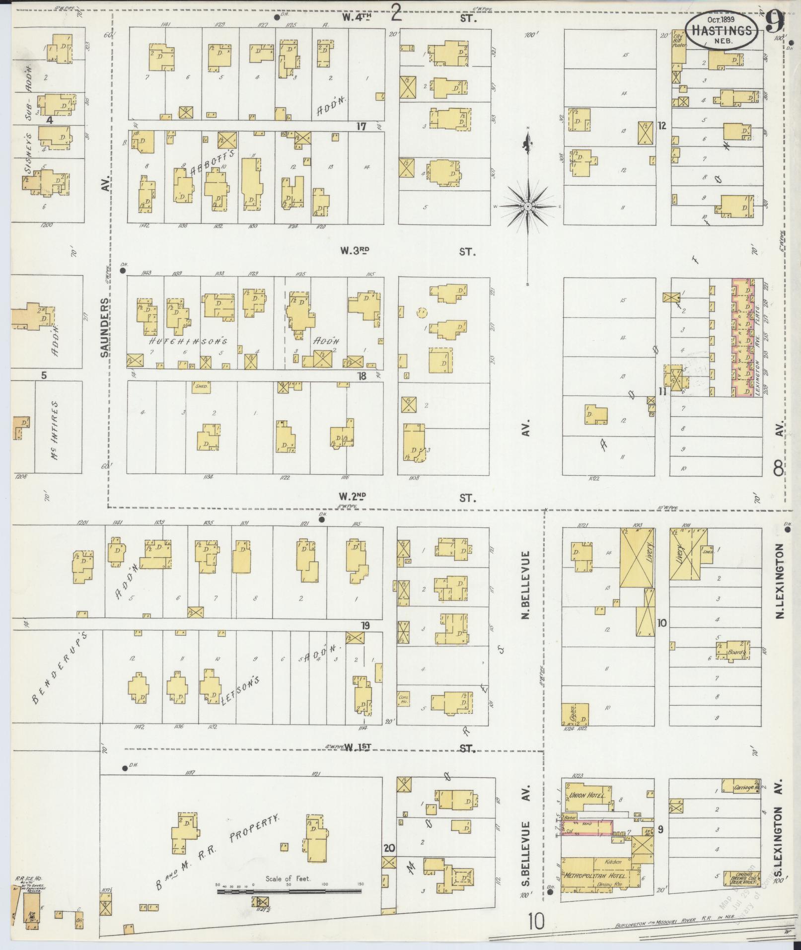 Sanborn Fire Insurance Map from Hastings, Adams County, Nebraska (1899), Sheet #0009 - Historic Sanborn Fire Insurance Map Print, vintage old map wall art, antique decor, genealogy gift, Nebraska Nebraska map