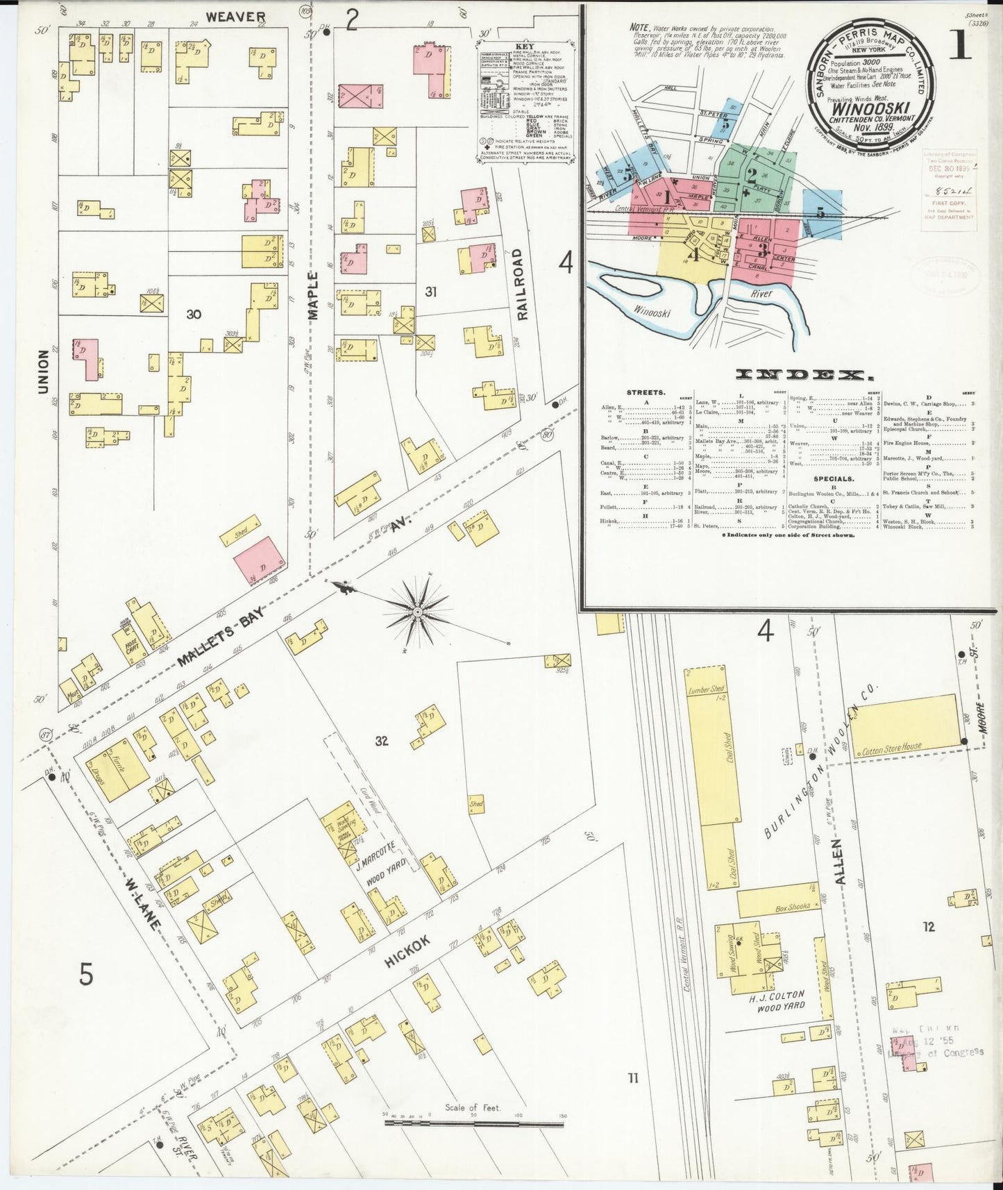 Sanborn Fire Insurance Map from Winooski, Chittenden County, Vermont. (1899) – Historic Sanborn Fire Insurance Map Print