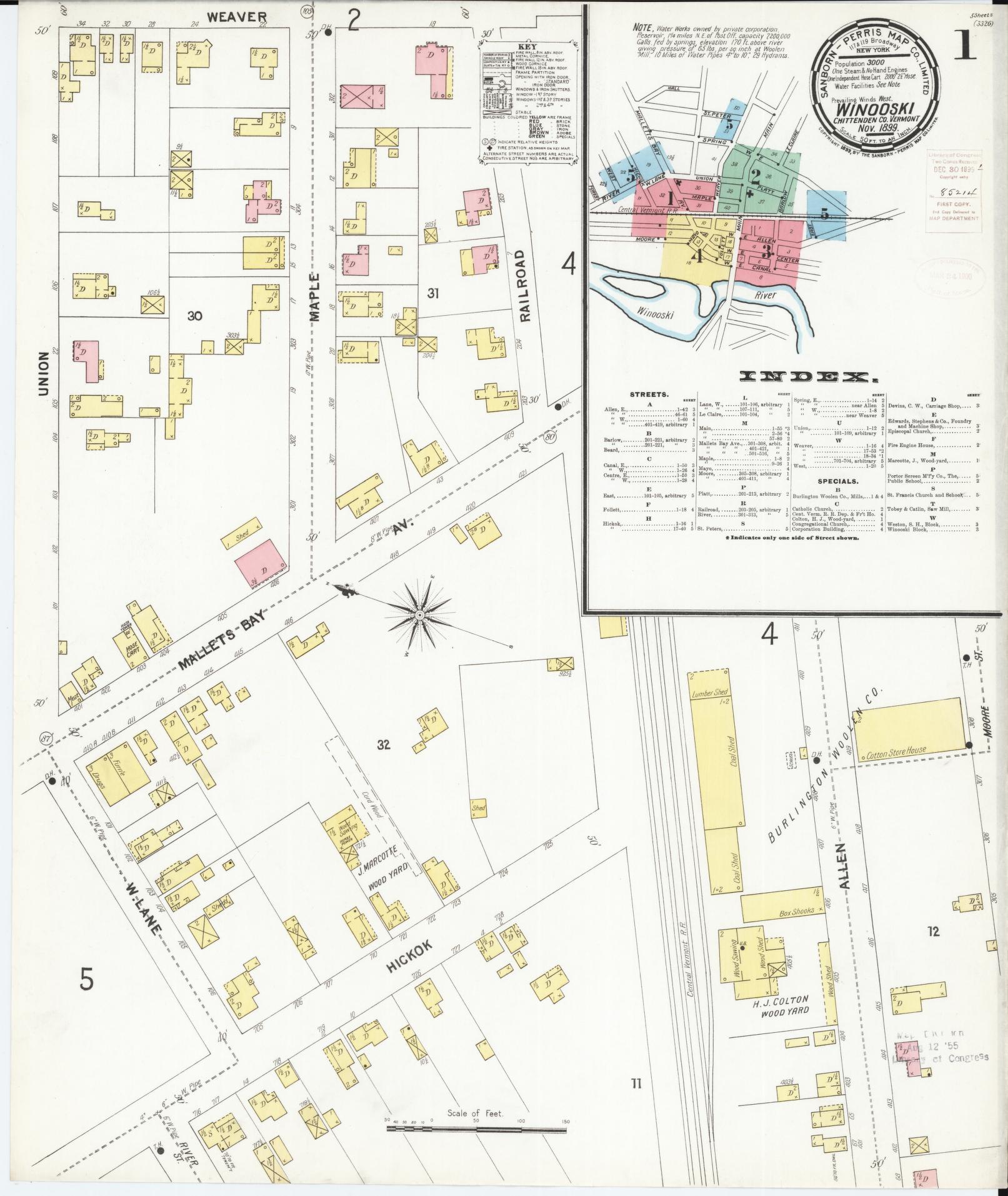 Sanborn Fire Insurance Map from Winooski, Chittenden County, Vermont. (1899) – Historic Sanborn Fire Insurance Map Print