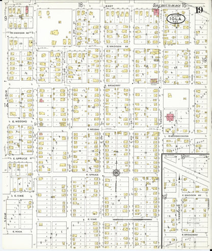 Sanborn Fire Insurance Map from Iola, Allen County, Kansas (1917), Sheet #0019 - Complete Map Set gallery image, historic Sanborn map, vintage wall art, Kansas Kansas