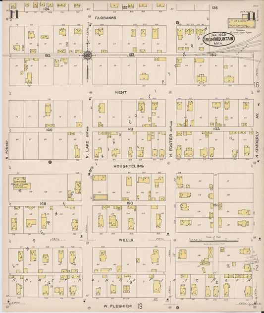 Sanborn Fire Insurance Map from Iron Mountain, Dickinson County, Michigan (1923), Sheet #0011 - Historic Sanborn Fire Insurance Map Print, vintage old map wall art, antique decor, genealogy gift, Michigan Michigan map