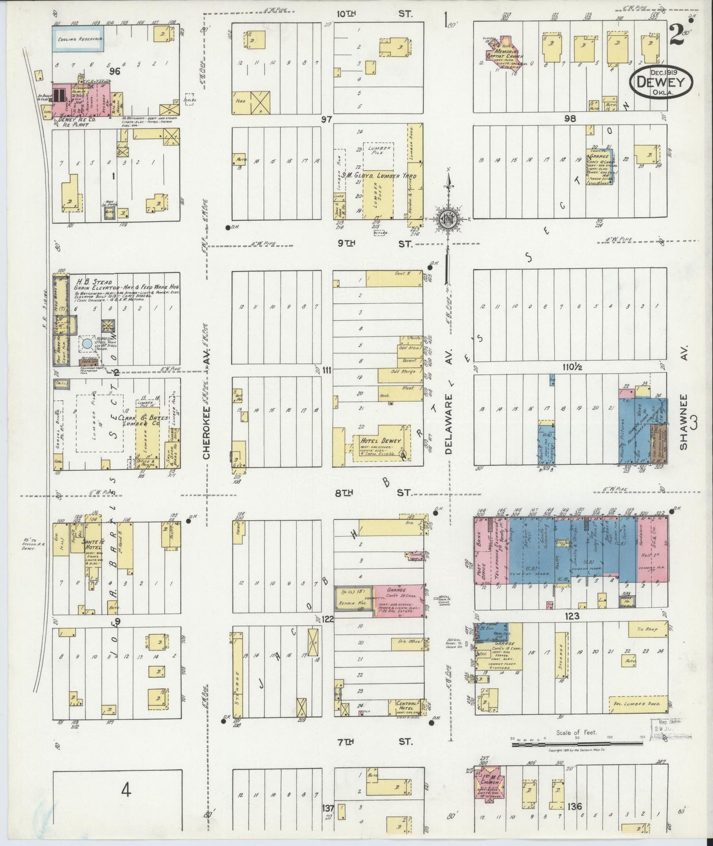Sanborn Fire Insurance Map from Dewey, Washington County, Oklahoma (1919), Sheet #0002 - Complete Map Set gallery image, historic Sanborn map, vintage wall art, Oklahoma Oklahoma