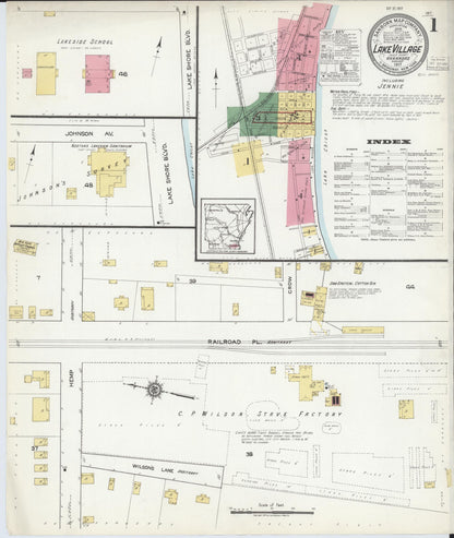 Sanborn Fire Insurance Map from Lake Village, Chicot County, Arkansas (1917), Sheet #0001 - Complete Map Set gallery image, historic Sanborn map, vintage wall art, Arkansas Arkansas