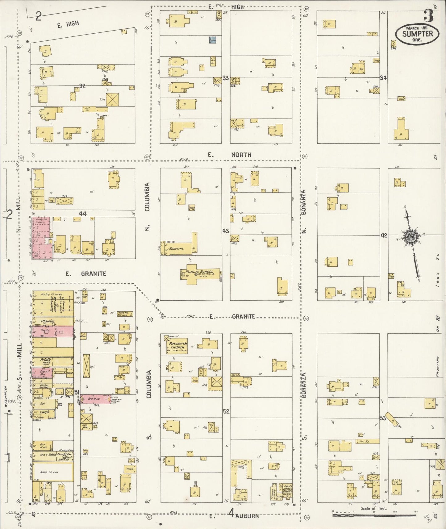 Sanborn Fire Insurance Map from Sumpter, Baker County, Oregon (1911), Sheet #0003 - Complete Map Set gallery image, historic Sanborn map, vintage wall art, Oregon Oregon