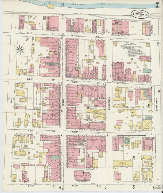 Sanborn Fire Insurance Map from Vincennes, Knox County, Indiana (1897), Sheet #0007 - Historic Sanborn Fire Insurance Map Print, vintage old map wall art, antique decor, genealogy gift, Indiana Indiana map