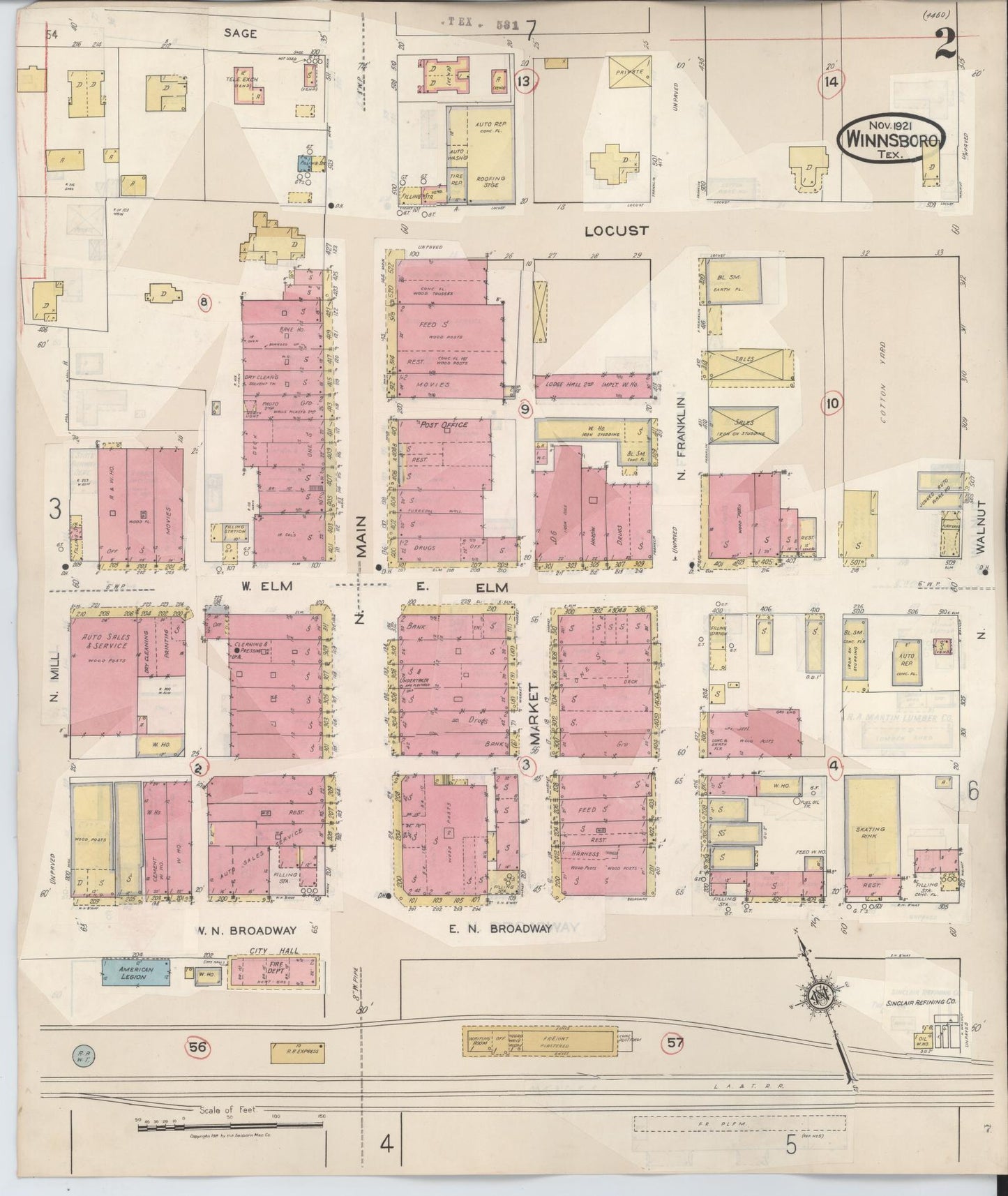 Sanborn Fire Insurance Map from Winnsboro, Wood County, Texas (1943), Sheet #0002 - Historic Sanborn Fire Insurance Map Print, vintage old map wall art, antique decor, genealogy gift, Texas Texas map