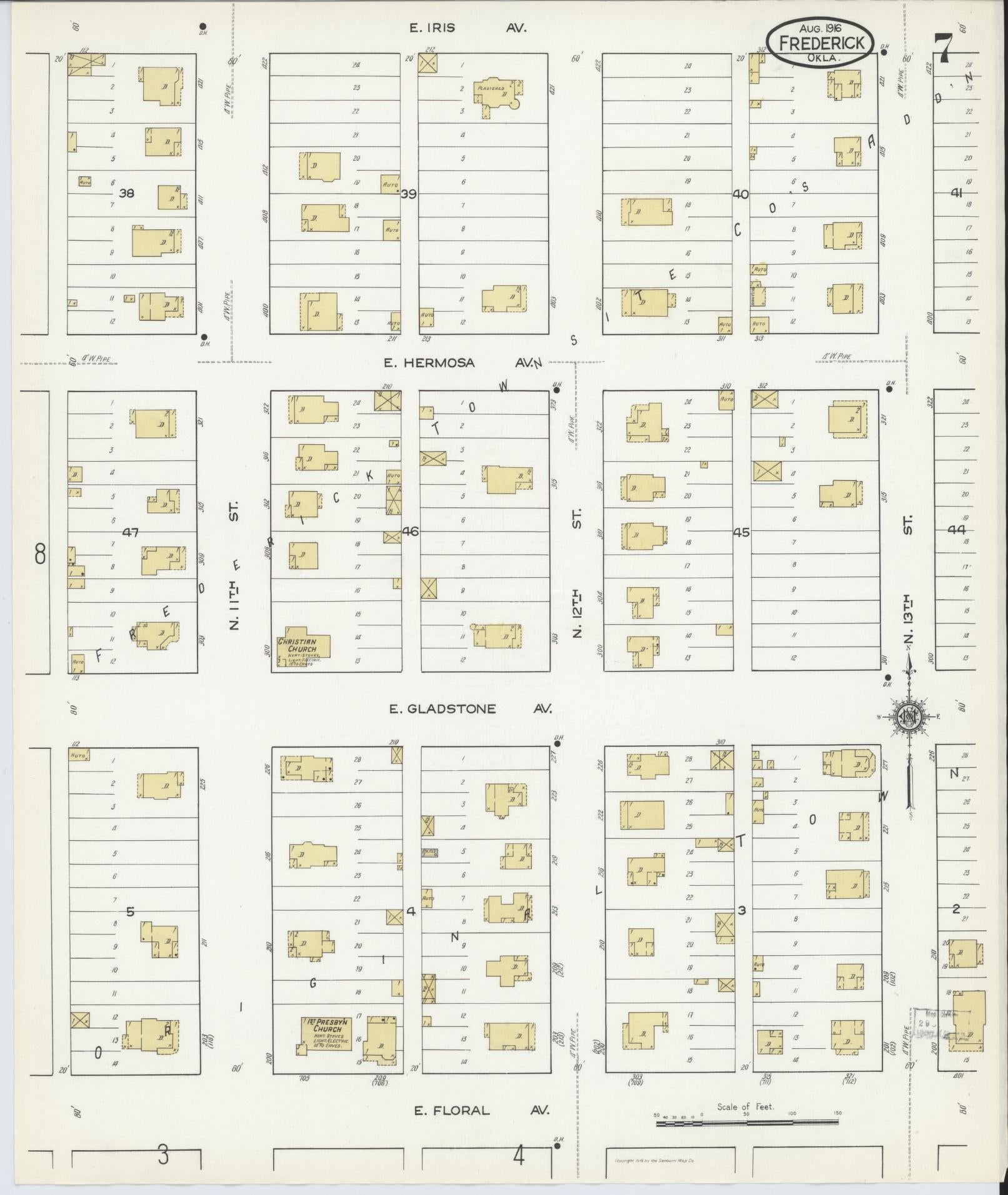 Sanborn Fire Insurance Map from Frederick, Tillman County, Oklahoma (1916), Sheet #0007 - Complete Map Set gallery image, historic Sanborn map, vintage wall art, Oklahoma Oklahoma