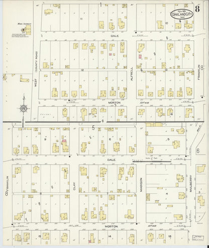 Sanborn Fire Insurance Map from Oakland City, Gibson County, Indiana (1913), Sheet #0008 - Historic Sanborn Fire Insurance Map Print, vintage old map wall art, antique decor, genealogy gift, Indiana Indiana map