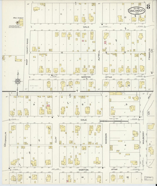 Sanborn Fire Insurance Map from Oakland City, Gibson County, Indiana (1913), Sheet #0008 - Historic Sanborn Fire Insurance Map Print, vintage old map wall art, antique decor, genealogy gift, Indiana Indiana map