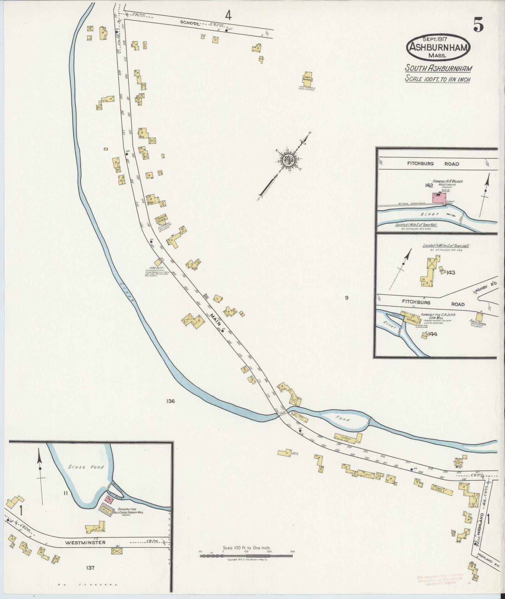Sanborn Fire Insurance Map from Ashburnham, Worcester County, Massachusetts (1917), Sheet #0005 - Complete Map Set gallery image, historic Sanborn map, vintage wall art, Massachusetts Massachusetts