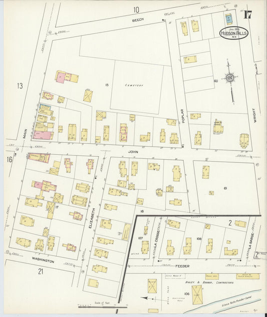 Sanborn Fire Insurance Map from Hudson Falls, Washington County, New York (1913), Sheet #0017 - Historic Sanborn Fire Insurance Map Print, vintage old map wall art, antique decor, genealogy gift, New York New York map