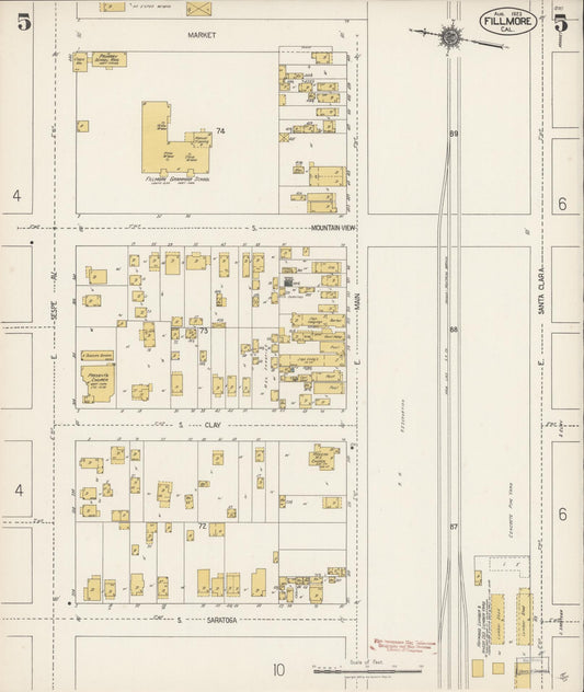 Sanborn Fire Insurance Map from Fillmore, Ventura County, California (1923), Sheet #0005 - Historic Sanborn Fire Insurance Map Print, vintage old map wall art, antique decor, genealogy gift, California California map