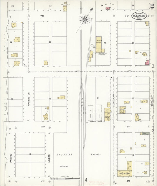 Sanborn Fire Insurance Map from Oceanside, San Diego County, California (1907), Sheet #0002 - Historic Sanborn Fire Insurance Map Print, vintage old map wall art, antique decor, genealogy gift, California California map