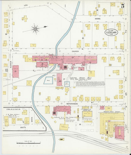 Sanborn Fire Insurance Map from Cleveland, Bradley County, Tennessee (1907), Sheet #0005 - Complete Map Set gallery image, historic Sanborn map, vintage wall art, Tennessee Tennessee
