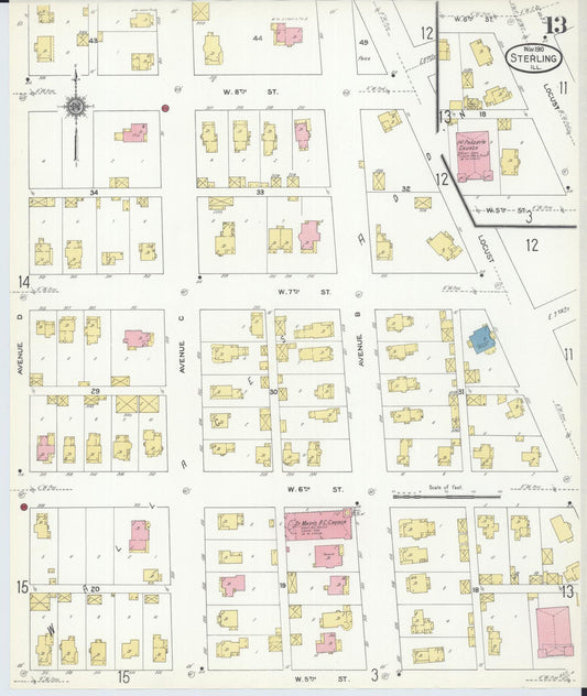 Sanborn Fire Insurance Map from Sterling, Whiteside County, Illinois (1910), Sheet #0013 - Historic Sanborn Fire Insurance Map Print, vintage old map wall art, antique decor, genealogy gift, Illinois Illinois map