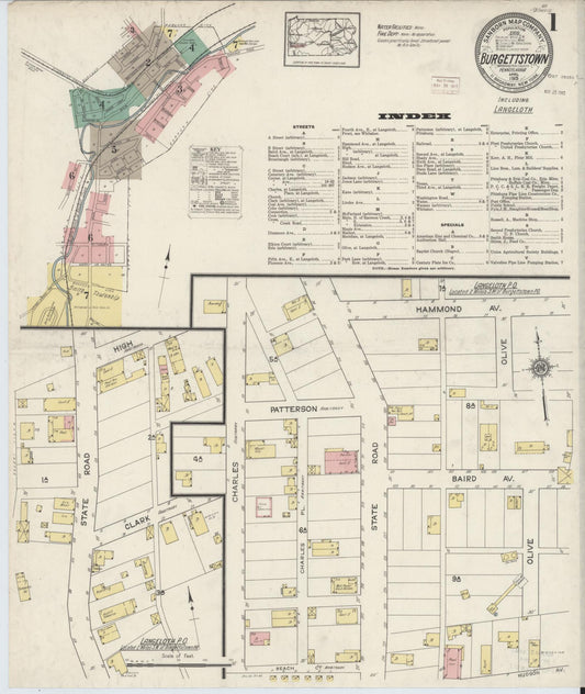 Sanborn Fire Insurance Map from Burgettstown, Washington County, Pennsylvania (1915), Sheet #0001 - Historic Sanborn Fire Insurance Map Print, vintage old map wall art, antique decor, genealogy gift, Pennsylvania Pennsylvania map